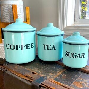 Vintage Enamelware Metal Nesting Kitchen Storage Canisters